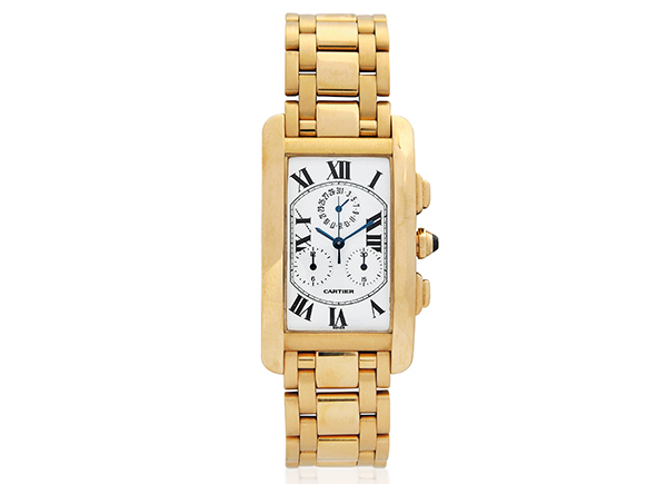 'Tank Americaine' Gold Chronograph Wristwatch, Cartier (Estimate: $12,000-$15,000). 
